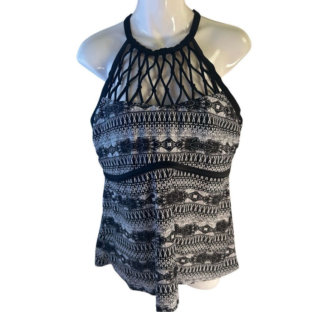Boutique swim halter‎ top 1x black/white sexy rn#82372